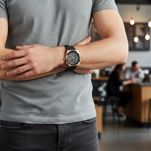 Man wearing bold Tommy Hilfiger Connor 1791931 sport watch with black rubber strap