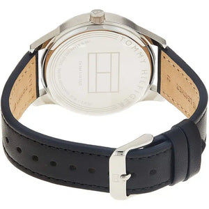 Profile view of Tommy Hilfiger Damon showing case thickness and black leather strap