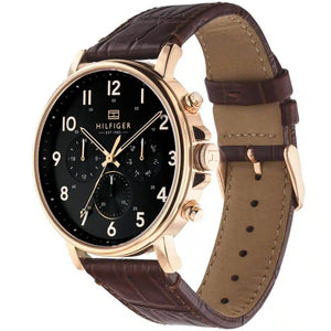 Right side view of Tommy Hilfiger 1710379 showing polished gold stainless steel case