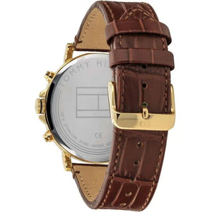 Profile view of Tommy Hilfiger Daniel showing case thickness and brown leather strap