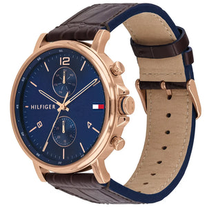 Right side view of Tommy Hilfiger 1710418 showing rose gold stainless steel case