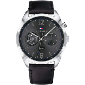 Tommy Hilfiger Deacan 1791548 men's watch silver case black leather black dial