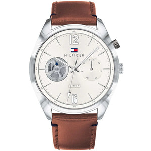 Tommy Hilfiger Deacan 1791550 men's watch silver case brown leather silver dial