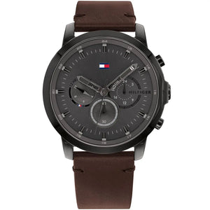 Tommy Hilfiger Jameson 1791799 men's watch grey ion-plated case brown leather strap