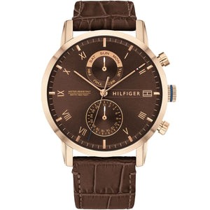 Tommy Hilfiger Kane 1710400 men's watch rose gold case brown croc-embossed leather strap