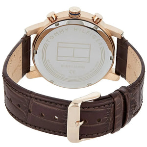 Right side view of Tommy Hilfiger 1710400 showing rose gold stainless steel case