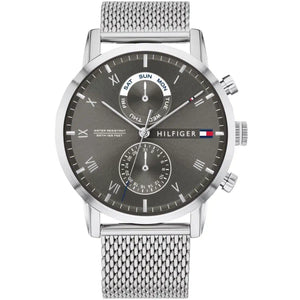 Tommy Hilfiger Kane 1710402 men's watch silver case silver mesh bracelet grey dial