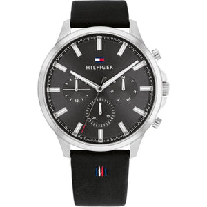 Tommy Hilfiger Larson 1710495 men's watch silver case black rubber strap black dial