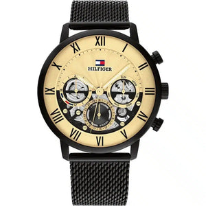 Tommy Hilfiger Legend 1710568 men's watch black case black mesh bracelet beige dial