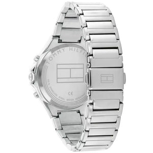 Profile view of Tommy Hilfiger Lori showing case thickness and two-tone steel bracelet