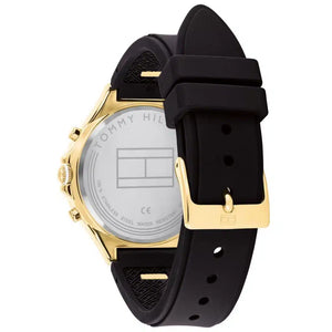 Profile view of Tommy Hilfiger Lori showing case thickness and black rubber strap