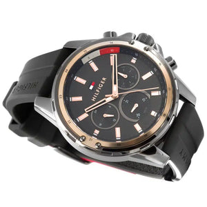 Angled shot highlighting the premium gray rubber strap texture of Tommy Hilfiger 1791792