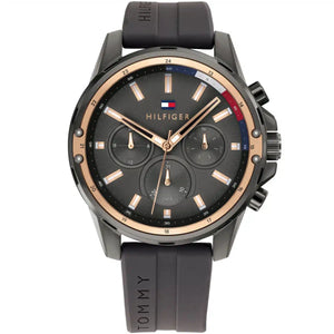 Tommy Hilfiger Mason 1791792 men's watch gunmetal case gray rubber strap gray dial