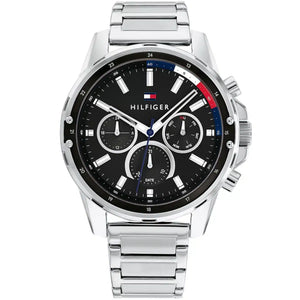 Tommy Hilfiger Mason 1791936 men's watch silver stainless steel bracelet black dial