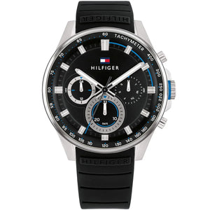 Tommy Hilfiger Max 1791971 men's watch silver case black rubber strap black dial