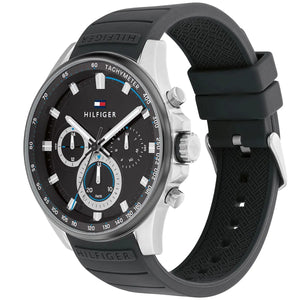 vRight side view of Tommy Hilfiger 1791971 showing silver stainless steel case and buttons