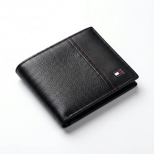 Full set of Tommy Hilfiger mirror original genuine leather wallet with signature navy gift box and branded shopping bag