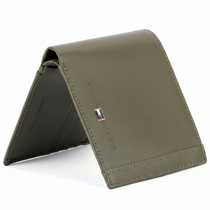 Green wallet with Tommy Hilfiger logo on a white background