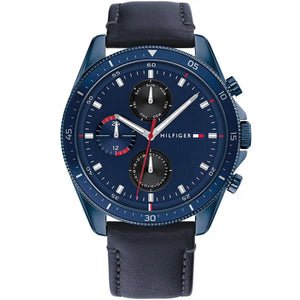 Tommy Hilfiger Parker 1791839 men's watch navy blue case leather strap blue dial