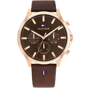Tommy Hilfiger Ryder 1710497 men's watch rose gold case brown leather strap