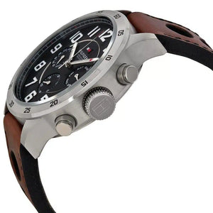 Right side view of Tommy Hilfiger 1791049 showing silver stainless steel case and buttons