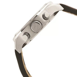 Profile view of Tommy Hilfiger Trent showing thick case design and brown strap