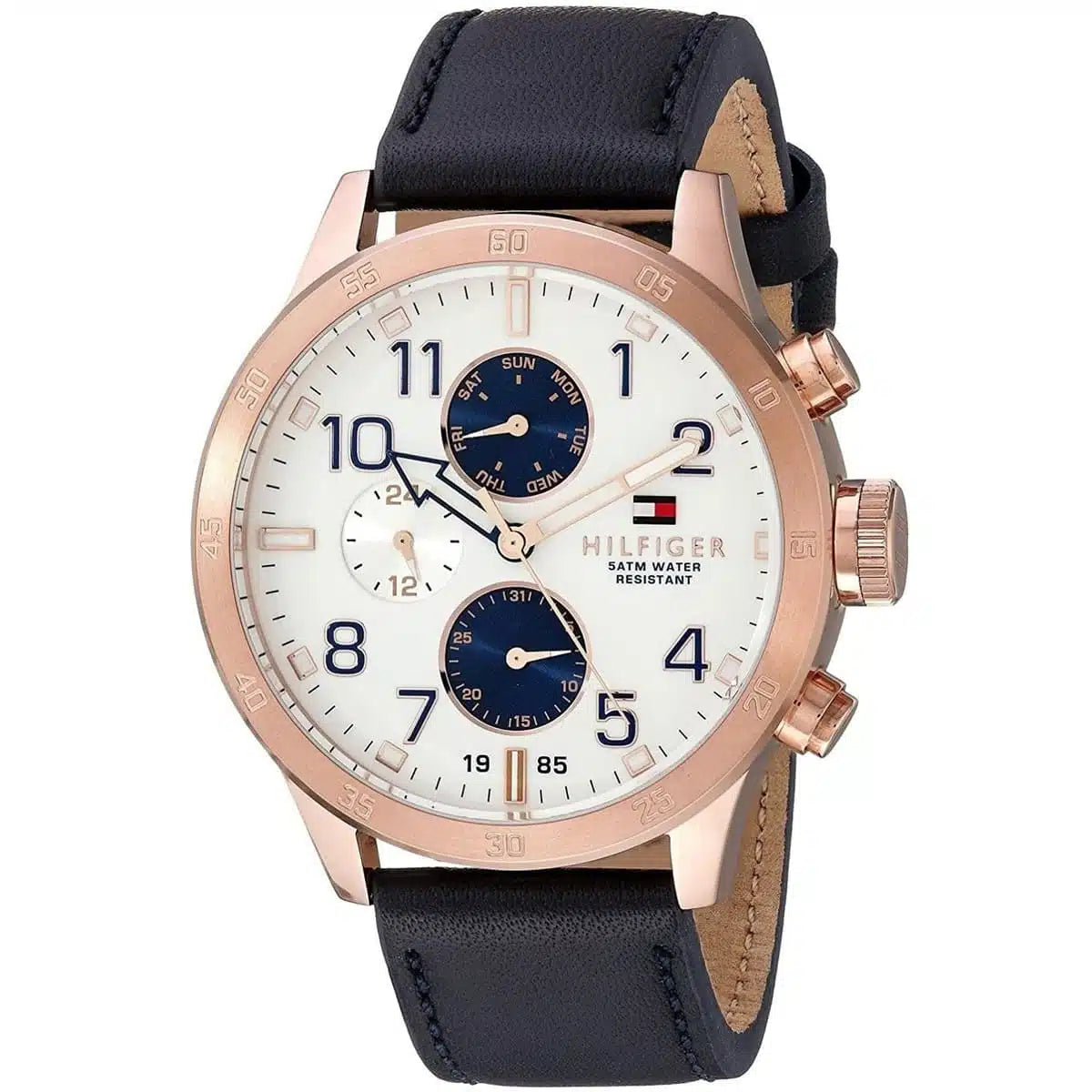 Close up of white dial and rose gold accents of Tommy Hilfiger 1791139