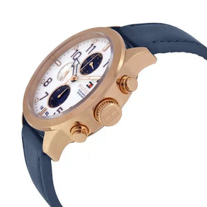 Right side view of Tommy Hilfiger 1791139 showing rose gold stainless steel case