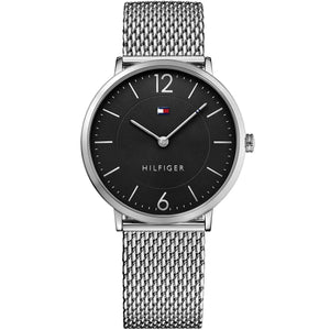 Tommy Hilfiger Ultra Slim 1710355 men's watch silver case silver mesh bracelet black dial