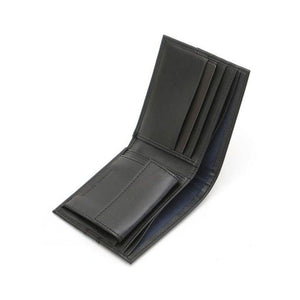 Side view of open wallet Tommy Hilfiger showing coin pocket and card slots