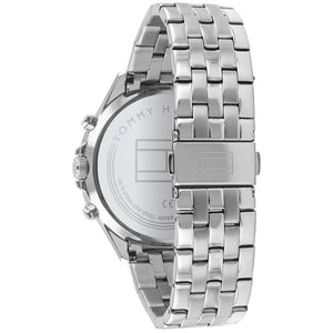 Angled shot highlighting the silver stainless steel bracelet of Tommy Hilfiger 1791707