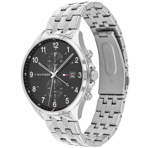 Right side view of Tommy Hilfiger 1791707 showing silver stainless steel case and pushers