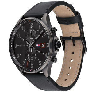 Right side view of Tommy Hilfiger 1791711 showing black ion-plated case and buttons