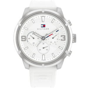 Tommy Hilfiger Wild 1792072 men's watch silver case white rubber strap white dial