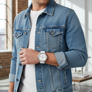 Man wearing sporty Tommy Hilfiger Wild 1792072 watch with white rubber strap