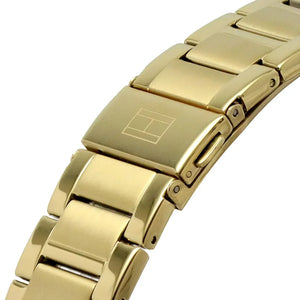 Side profile highlighting the polished gold-tone stainless steel links of Tommy Hilfiger 1791969
