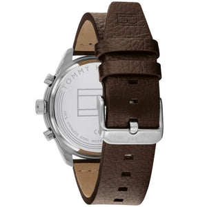 Profile view of Tommy Hilfiger Patrick showing case thickness and brown leather strap