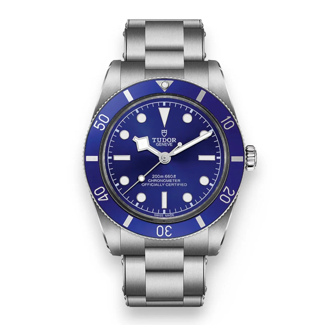Tudor Black Bay 58 M79030B-0001 men's automatic dive watch, 39mm stainless steel case, navy blue dial, steel bracelet – full front view