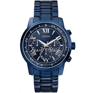Guess Horizon W0379G5 men's watch with blue ion-plated case, blue dial, and stainless steel bracelet