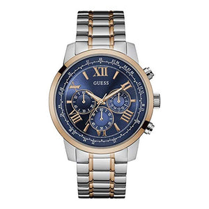 Guess Horizon W0379G7 men's watch with two-tone silver and rose gold stainless steel case and blue dial