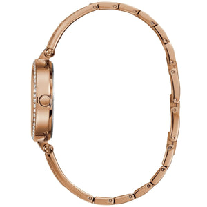 Detailed side view of the rose gold crown on the Guess W1008L3