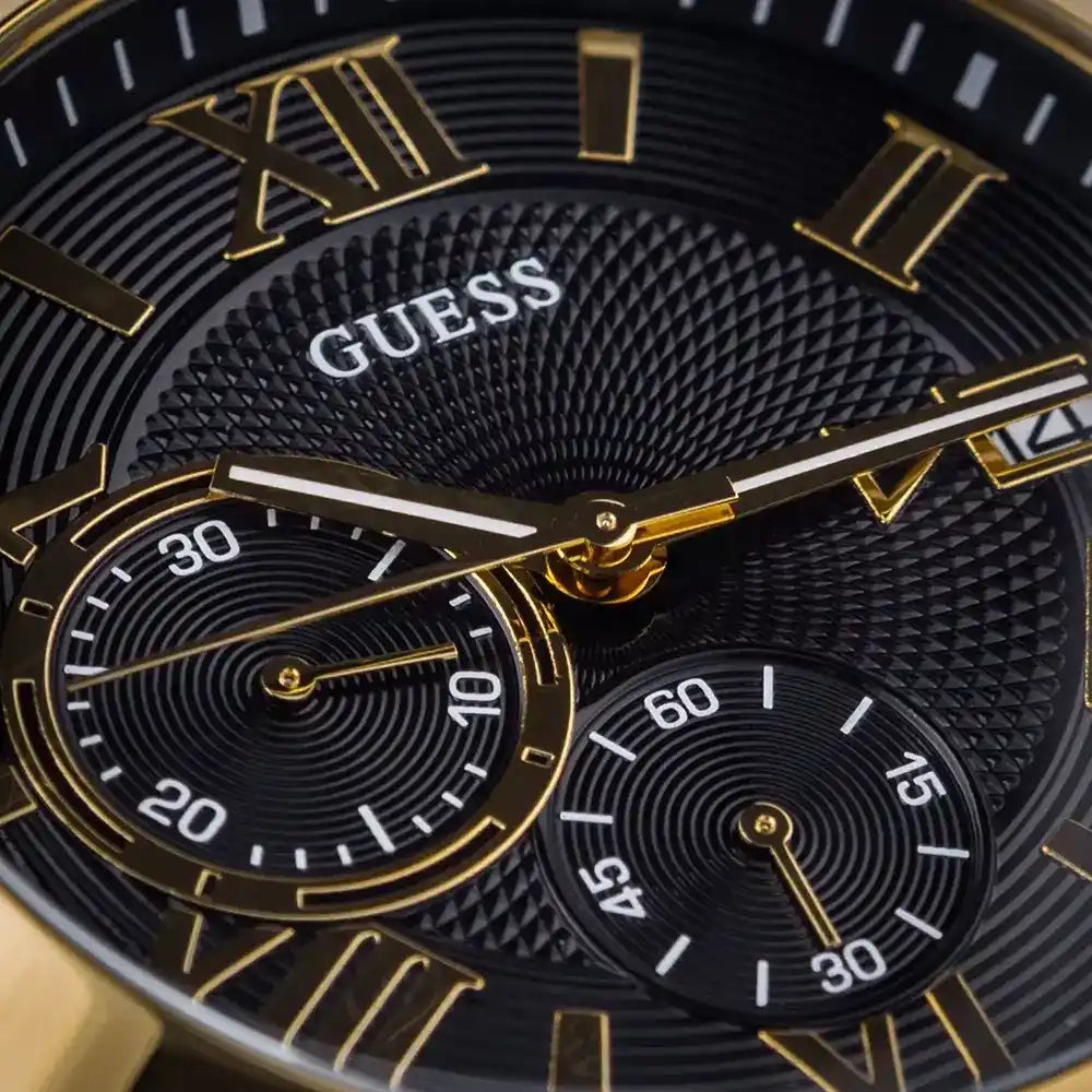 Guess Watch for Men Rubber Strap Stainless Steel Case Black Dial W1055G4