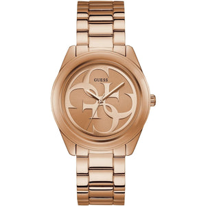 Guess G-Twist W1082L3 ladies watch with rose gold tone case and large interlocking 4G logo dial