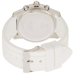 Live photo of Guess Confetti W1098L1 women's multi-function gold watch showing actual rose gold finish and crystal bezel reflections