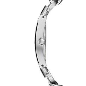 Detailed side view of the silver crown on the Guess W1117L1