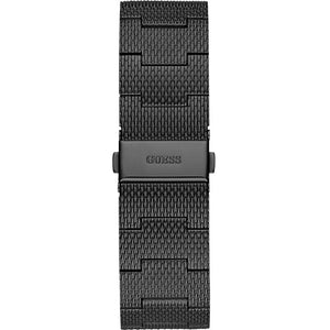 Black-tone adjustable sliding clasp on Guess Richmond W1263G3 men's quartz battery black mesh bracelet watch