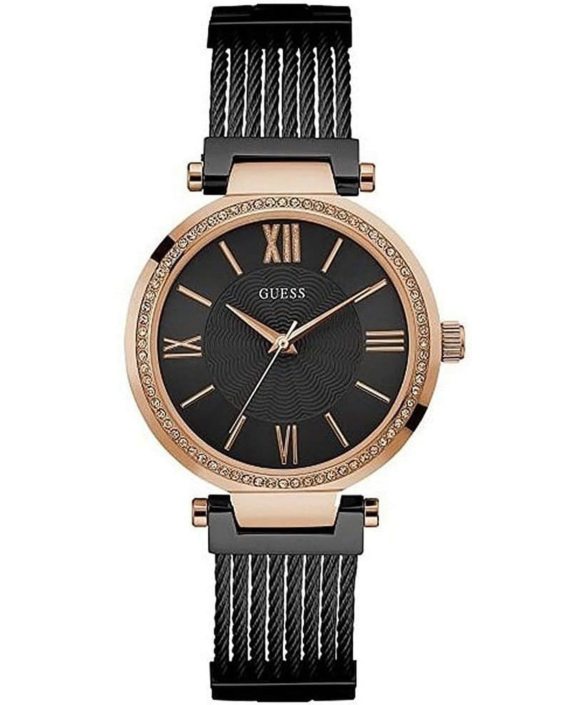 Guess Soho W0638L5 Women's Watch – Black Dial & Rose Gold Mesh Steel Strap