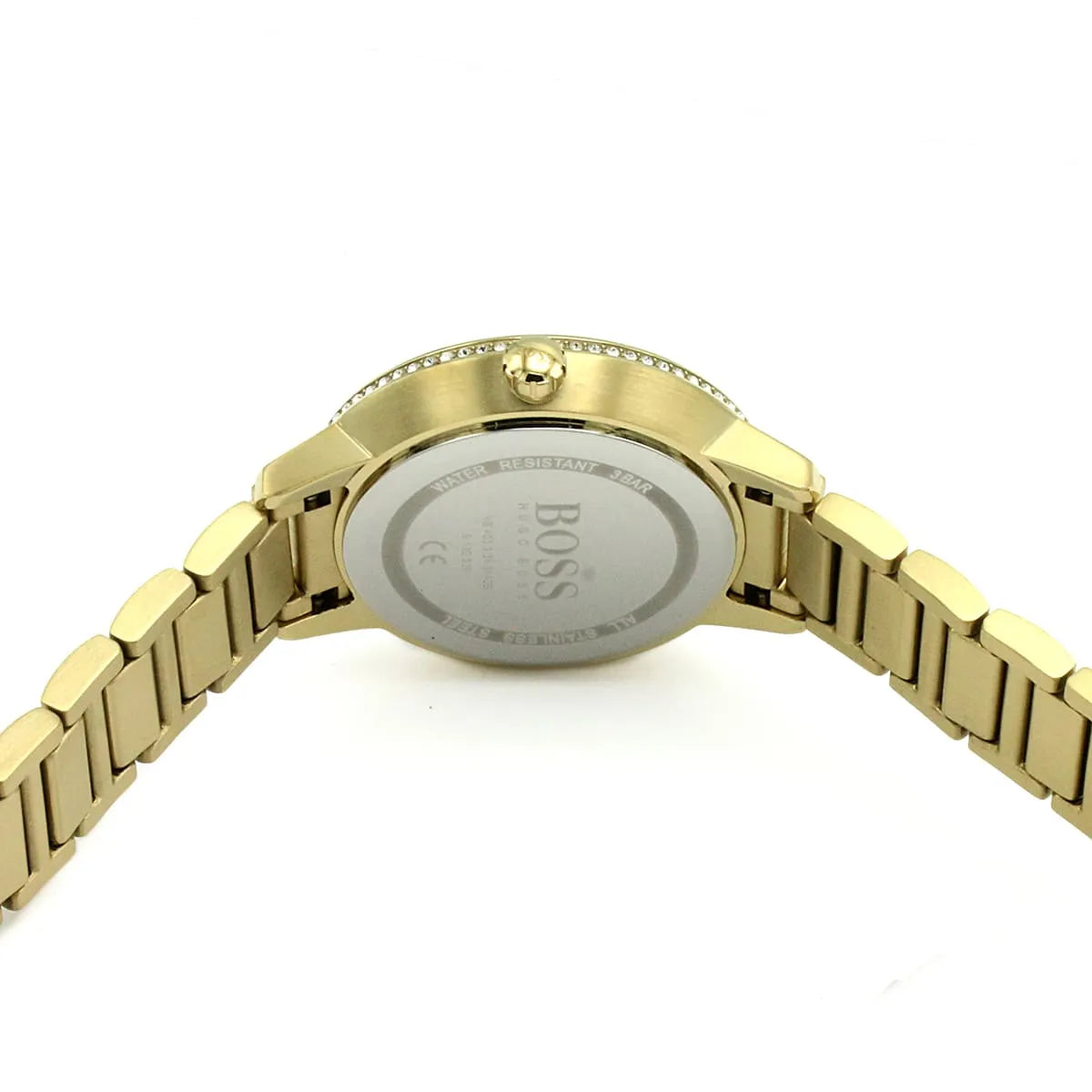 Back case view of Hugo Boss 1502541 watch showing official logo and specs