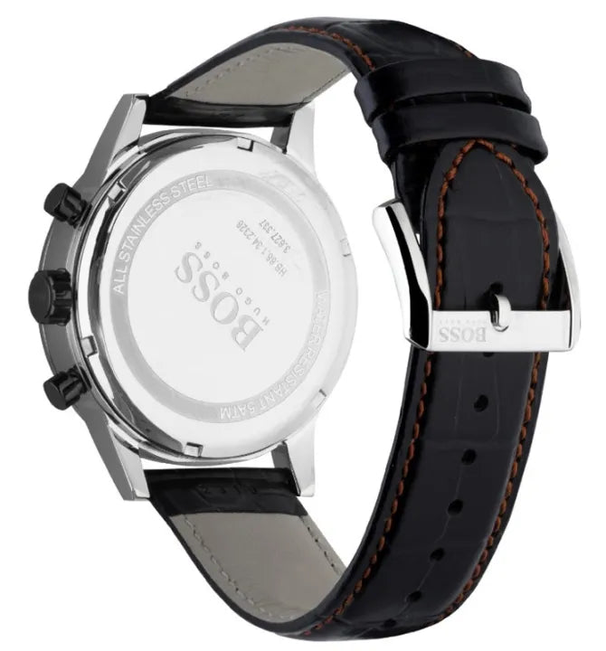 Side profile view showing the case thickness of the Hugo Boss Aeroliner 1512631 watch.