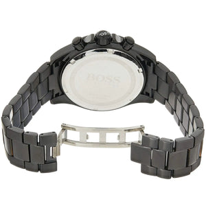 Black metal deployment clasp on Hugo Boss Ikon 1512961 black dial watch water resistant 100m
